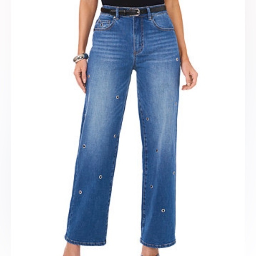 Vince Camuto Women’s Grommet Embellished Wide-Leg Jeans - Medium Wash Size 18w